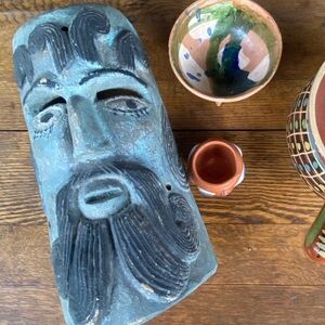 Mexican Guerro Mask Home Decor Boho Vintage Mexico Folk Art Wall Art